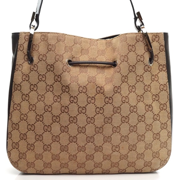Gucci GG Monogram Canvas Drawstring Shoulder Bag EUC - Picture 1 of 13
